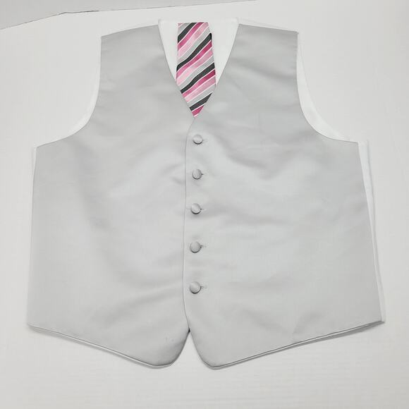 Satin Solid Silver Grey Mens Formal Vest Tie Medium Tuxedo Prom Brandon Michael - Picture 1 of 15